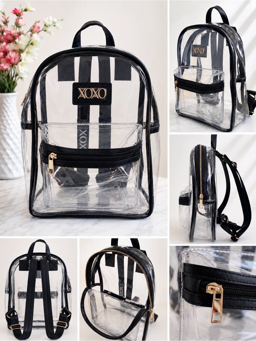 XOXO Clear Backpack – Black Trim & Gold Hardware